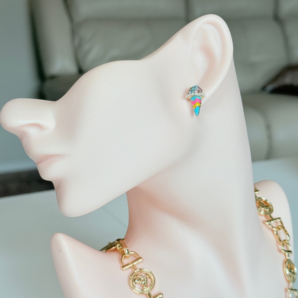 Ice Cream Cone Rainbow Stud Earrings - Multicolor